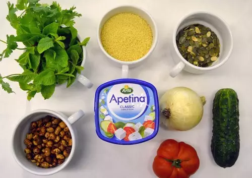 Ingredientes taboule con Arla Apetina, pipas de calabaza y chufas