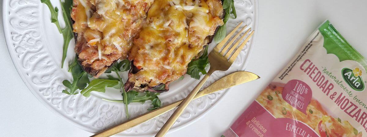 Berenjenas rellenas atúin Arla Rallado Cheddar Mozzarela Arla Havarti